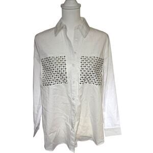 Cato White Button Up Studded Pocket Top Size Small
